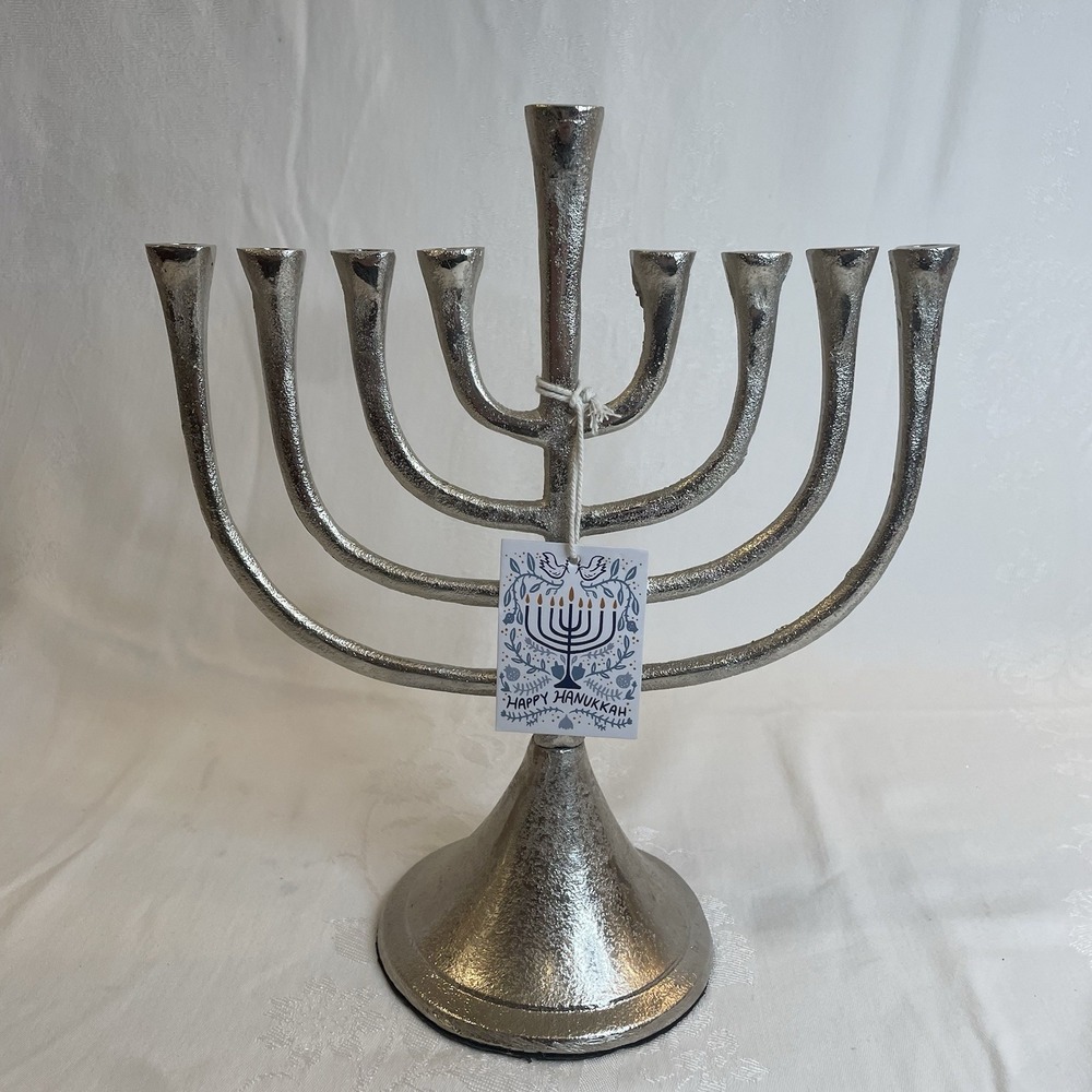 Vintage Style Hanukkah Menorah Silver Tone 11" NEW